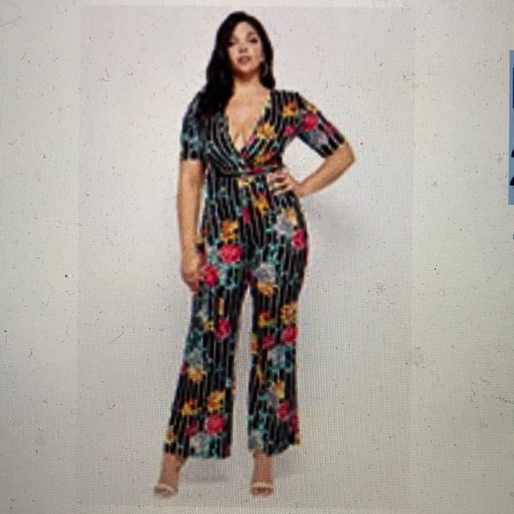 Plus size forever 21 floral stripped jumpsuit - Picture 4 of 4